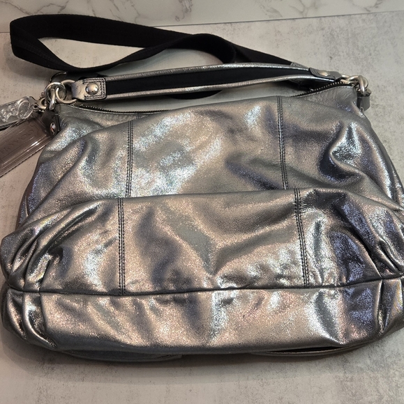COACH Silver Metallic POPPY Shoulder 2-Way Bag - Picture 3 of 16